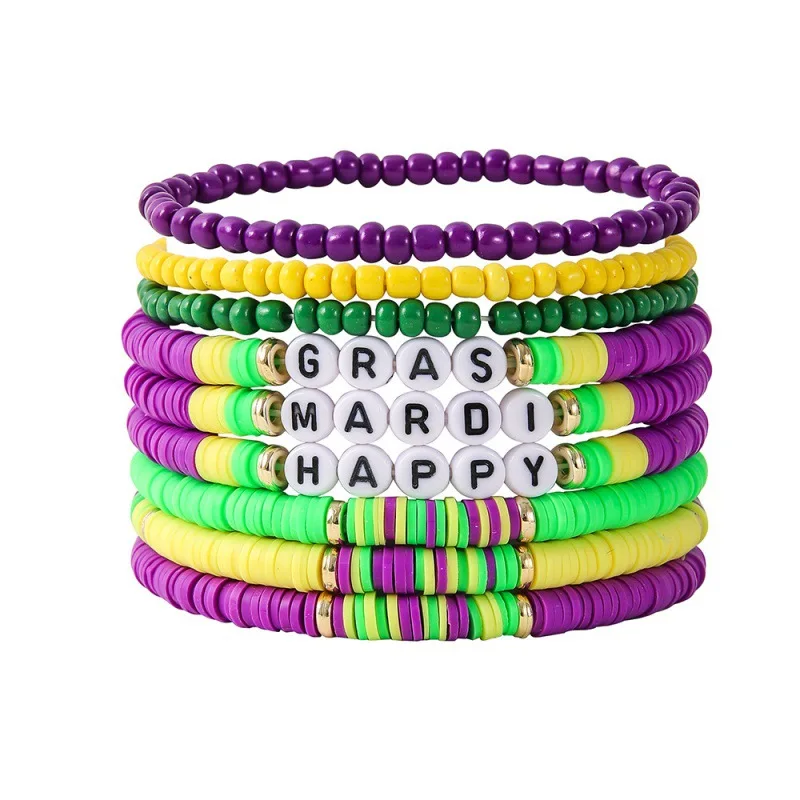 Colorful 9pcs /set Soft Ceramic Rice Beaded Multilayer Letter Girls Bracelets for Carnival Festival Gift