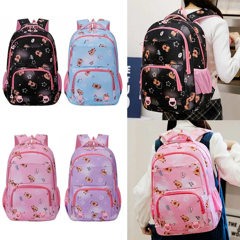 

New Nylon Backpack Large Capacity Capybara Schoolbag Lightweight Waterproof Bookbags School Office