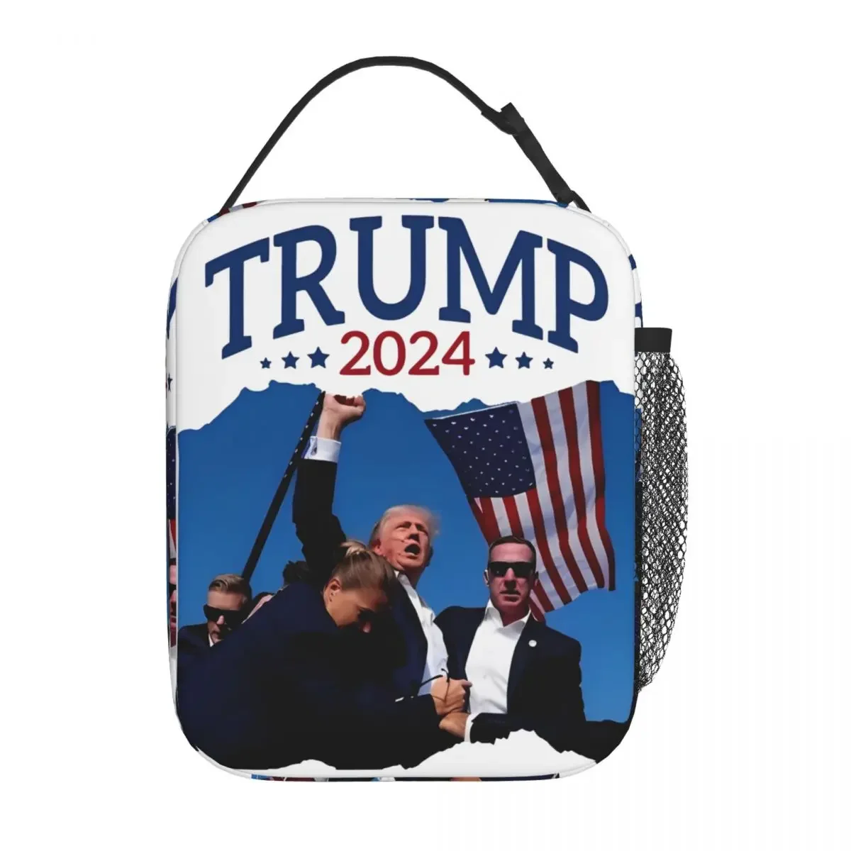 Trump Fight Never Give Up Thermal Insulated Lunch Bags for School Shooting Portable Food Bag Men Women Thermal Cooler Lunch Box