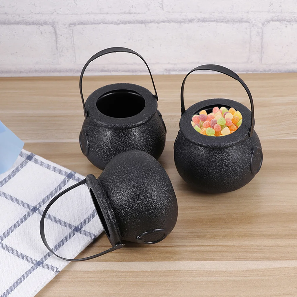 

12 Pcs Portable Candy Bucket Jar Black Witch Cauldron Halloween Container Decoration Child