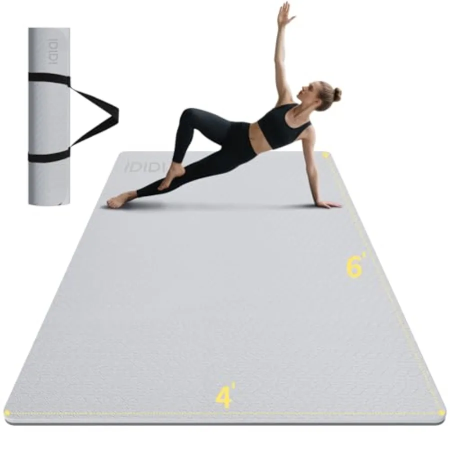 Large Yoga Mat 6'x 4' for home workouts, POE material, black, 0.28''/0.32''/0.4'' thick, eco-friendly, non-slip, ideal for yoga