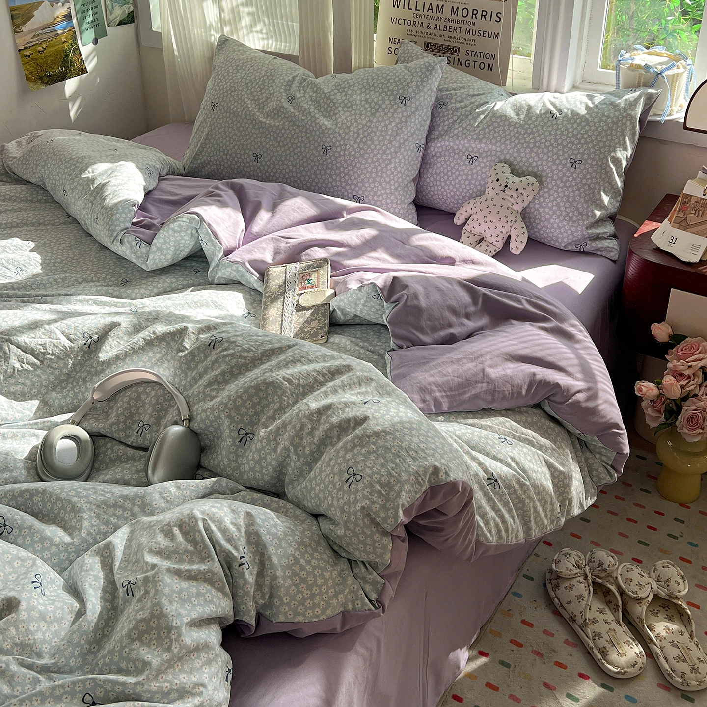 Korean Style Bedding Sets Floral Flat Sheet Duvet Cover Pillowcase Twin Queen Full Size No Filling Fitted Sheet Set Home Decor