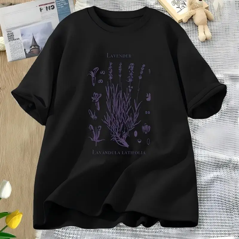 Vintage Lavender Botanical T-Shirt Lavandula Latifolia Graphic Tee Summer Short Sleeve Aesthetic Plant Art Women Streetwear Top