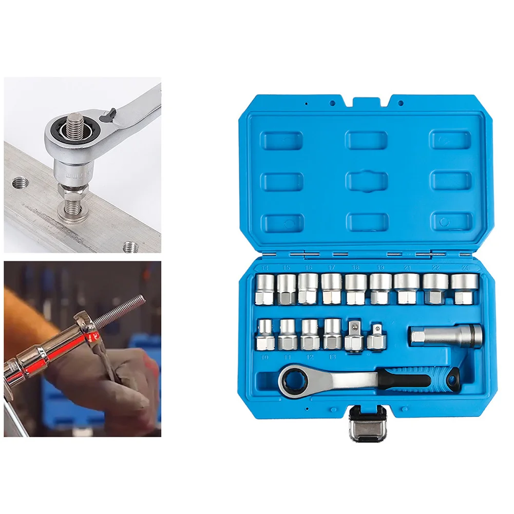  17pcs Pass Through Socket Set With 19mm Ratchet And Adapters Tool Kit For Automotive Repair And Machine Maintenance Tool