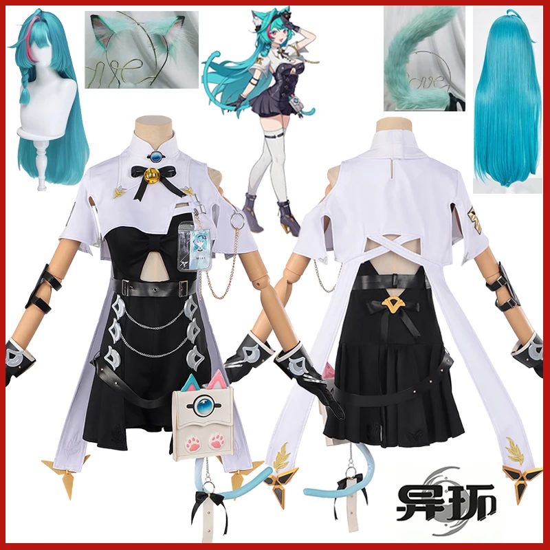 

Anime Neverness to Everness Mint Cosplay Costume NTE Mint Role Playing Outfit Blue Wig Ear Tail Shirt Skirt Combat Uniform Sets