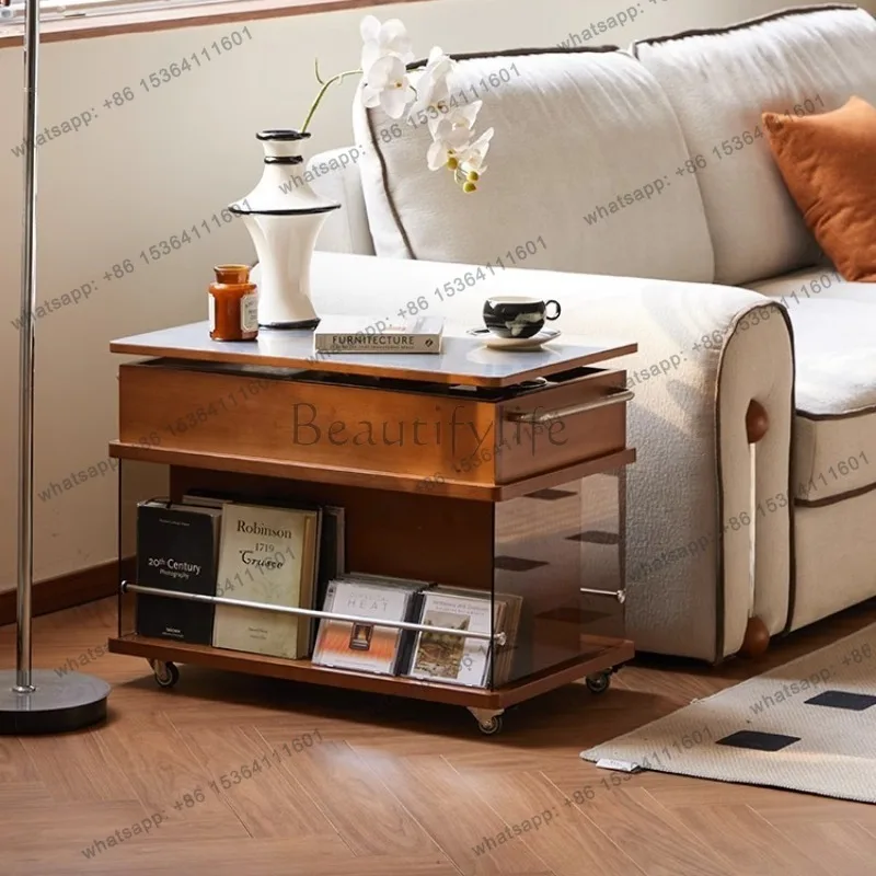 YJ Portable Multifunctional Coffee Table Wood Wheels Storage Lift Luxury End Tables Center Designer Salontafel Furniture Home