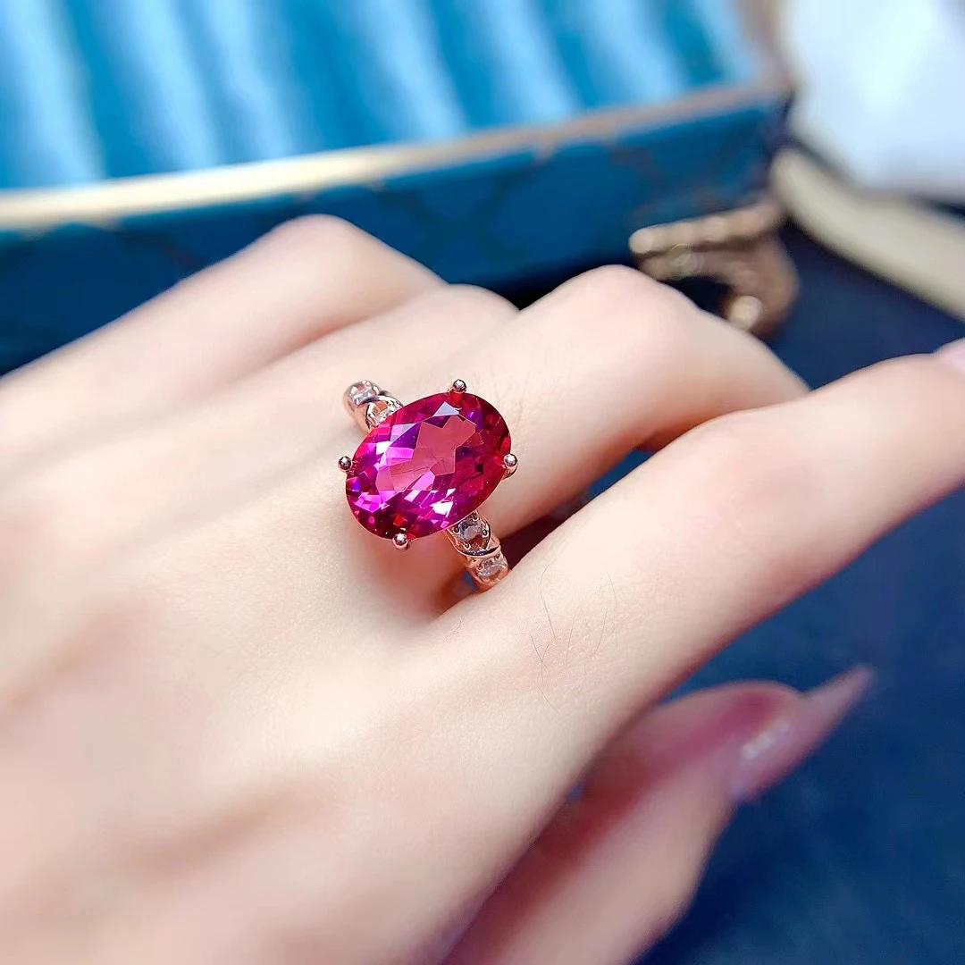 6ct VVS Pink Topaz Ring 10mm*14mm Natural Topaz Silver Ring with 3 Layers 18K Gold Plated 925 Silver Jewelry