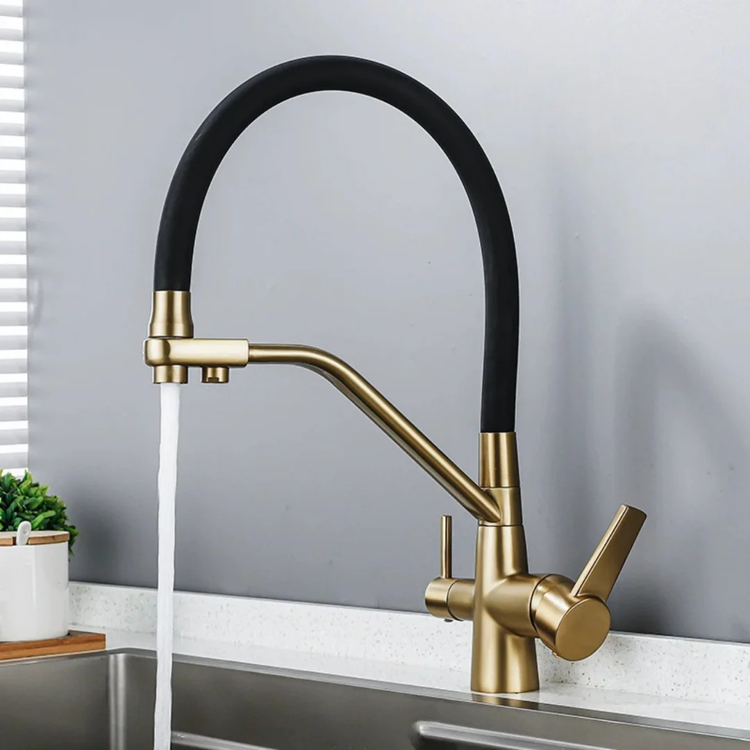 Brushed Gold Pull Out Kitchen Faucet SUS304 Crane For Kitchen Black Water Filter Tap Sink Faucet Mixer 3 Way Gray Kitchen Faucet