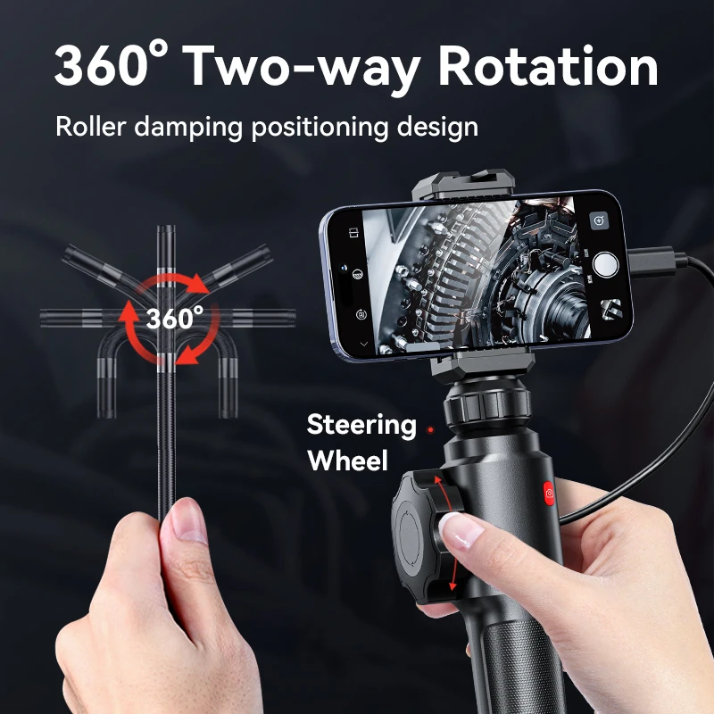 Industrial Endoscope Camera 8.5mm Articulating Camera Single/Dual 180°Rotation Car Inspection Camera with 8LED for IOS Android