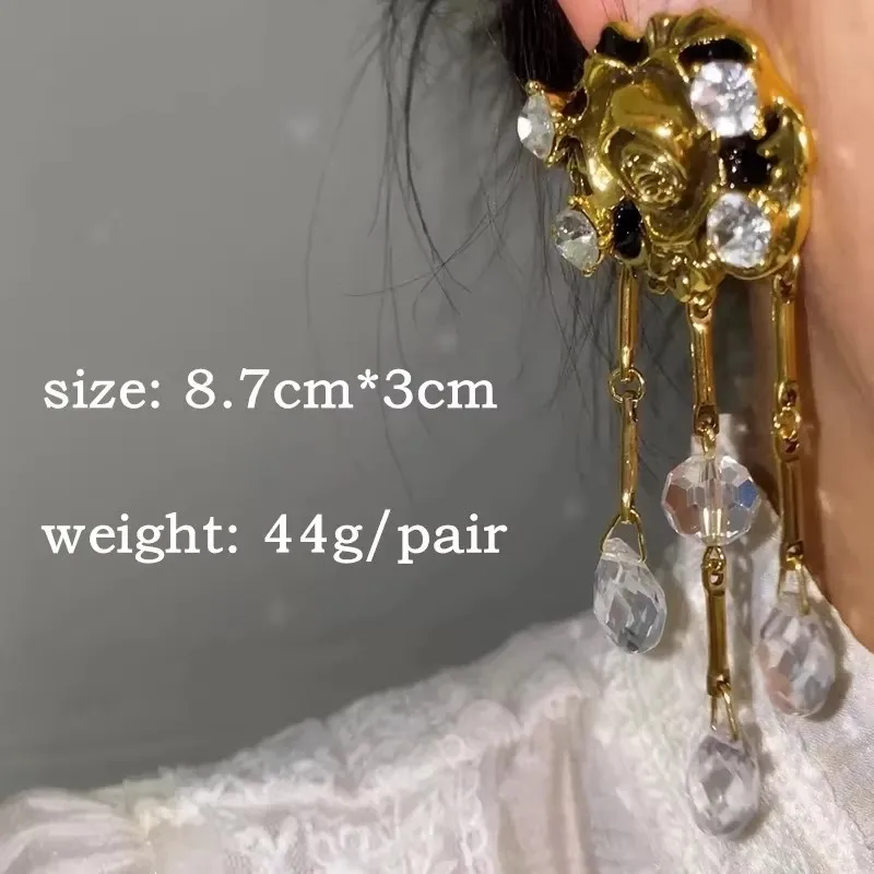 Vintage Big Metal Drop Earrings Waterdrop Pearl Rhinestone Long Dangle Earring for Women Jewelry 2024 New Elegance Gifts ..