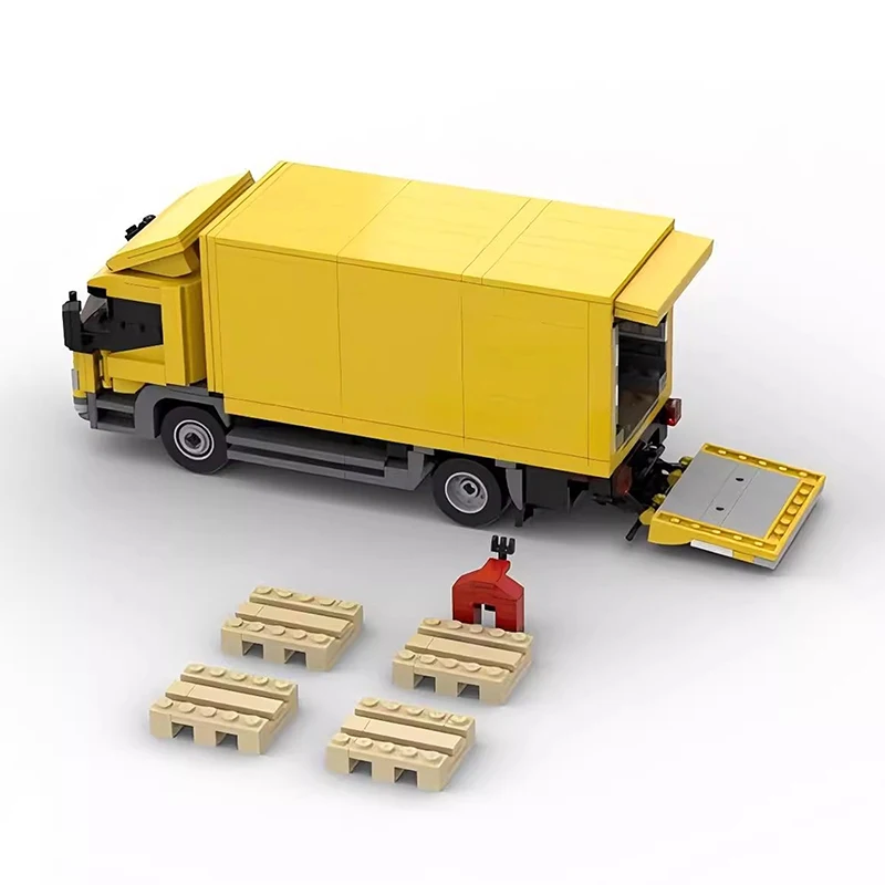 Bricklink MOC Samochód techniczny Mercedesing Transport Wagon Benzed Atego Ciężarówka Żółte Pojazdy Klocki Zabawki Prezent Świąteczny