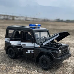 Large Size 1/18 UAZ Hunter Alloy Car Model Diecasts Metal Police Off-road Vehicles Car Model Sound and Light Childrens Toys Gift