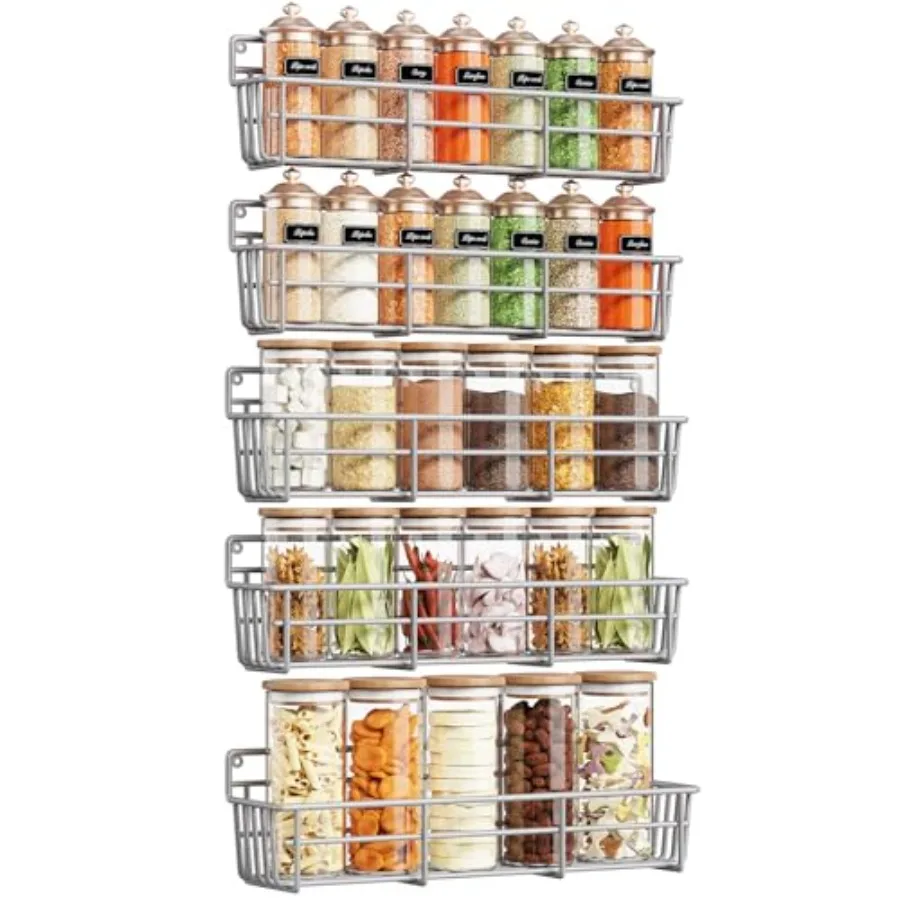 

Spice Rack Seasoning Organizer Wall Mount, Screw or Adhesive Hanging Shelf Basket Spice Organizer Pantry Organizers Shelf for K