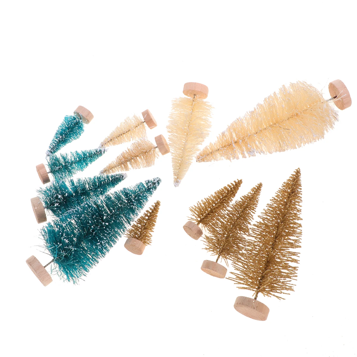 

12pcs Mini Trees Artificial Christmas Decors Frosted Sisal Artificial Desk Decor Table Top Holiday Centerpieces Wooden Base