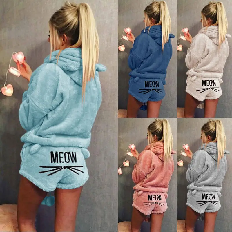pyjama épais d\'hiver pour femmes filles, taille, mignon pour chat brodé