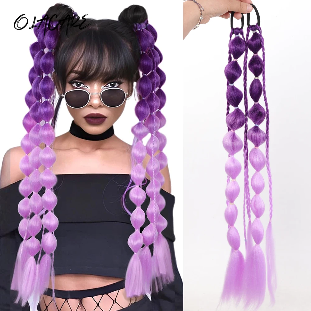 2PCS 24Inch Synthetic Lightweight Colored Hair Extensions Bubble Ponytail Extensions with Hair Tie for Women Girl Daily Party