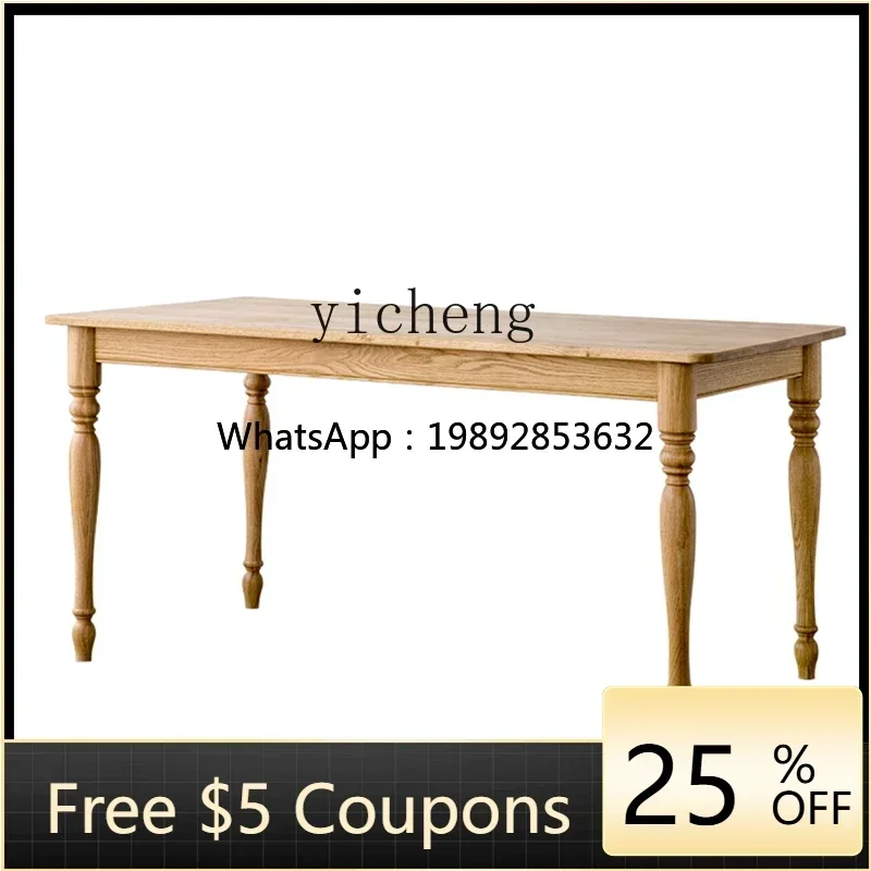 AB   Country Simple Retro Solid Wood Oak Home Living Room Combination Rectangular Dining Table Cross Backrest