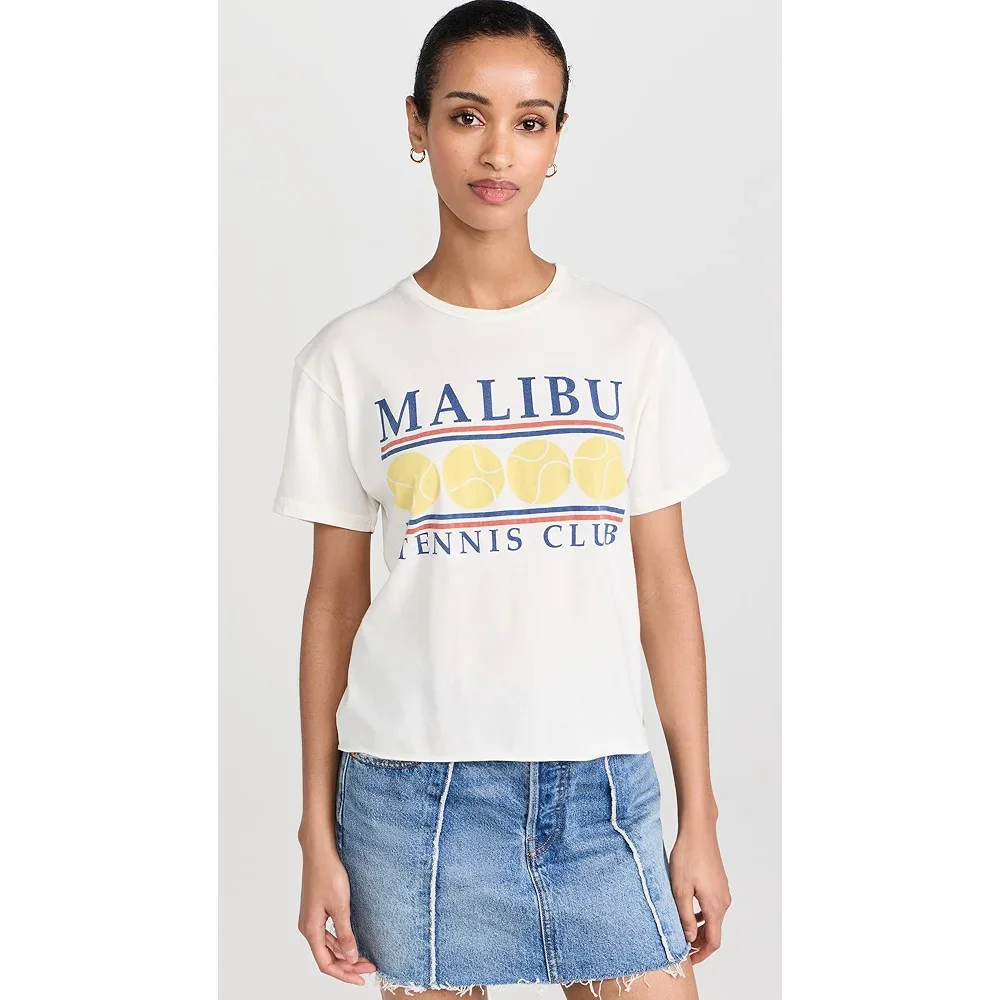 

Летние уличные теннисные футболки Malibu с модным принтом, повседневные женские футболки с короткими рукавами, удобные свободные топы Y2K с круглым вырезом