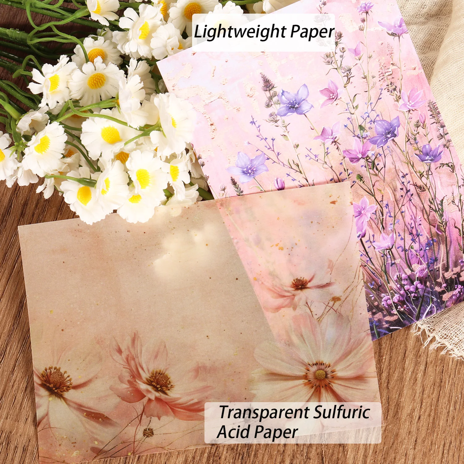 16 ورقة، 8 ورق حمض الكبريتيك الشفاف، 46 ملصقًا من ورق ديكور مجلة غير المرغوب فيه على شكل زهرة برية، للحرف اليدوية الفنية، سكرابوكينغ #4