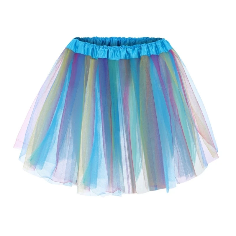 Jupe en tulle multicouche colorée pour femme, jupe mi-longue plissée élastique taille haute, jupe tutu arc-en-ciel pour filles, jupon longueur genou