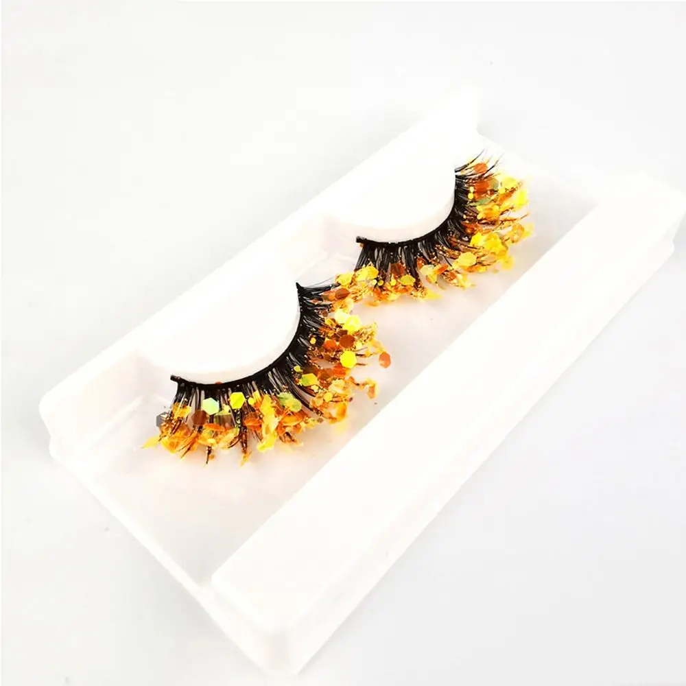 Unique Shining Colored Eyelashes Gold Pink Green Glitter Colorful False Eye Lashes Dramatic Halloween Party Rainbow Cilias