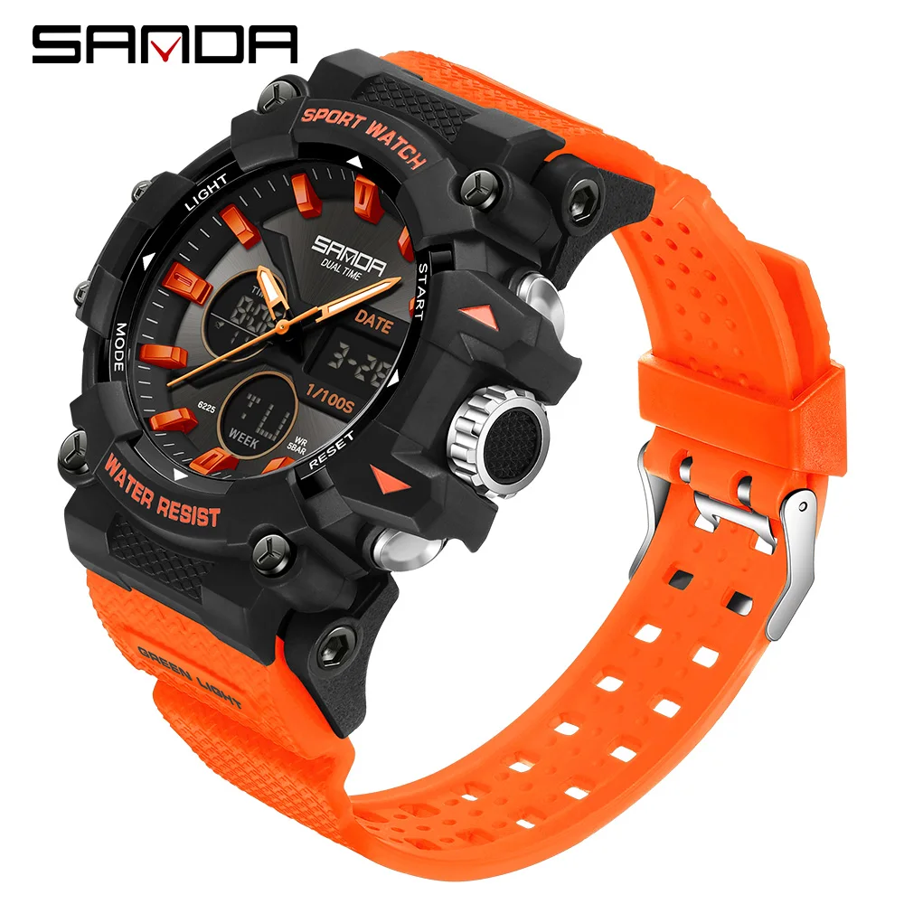 

SANDA Men's Sports Watch for Men Women Quartz Digital Dual Display Watches Shock Water Resistant Camping GYM Wristwatch 7M6225