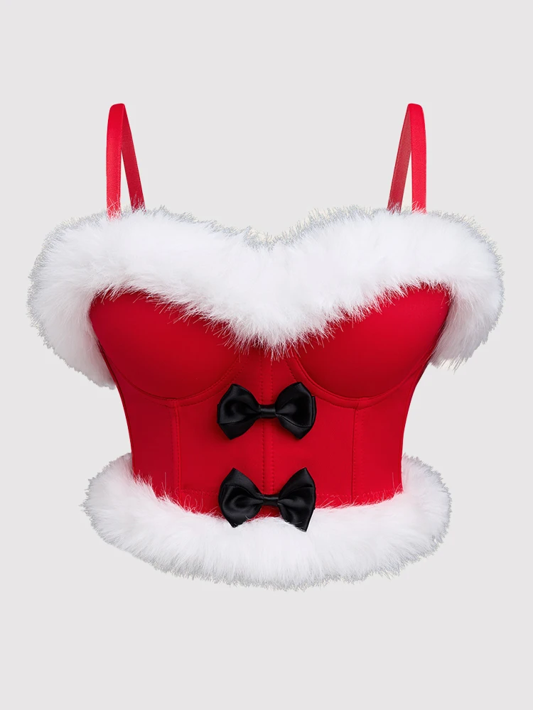 

2026 New Christmas Sexy Bow Furry Underwear Adjustable Shapewear Halter Top Halloween Shapewear