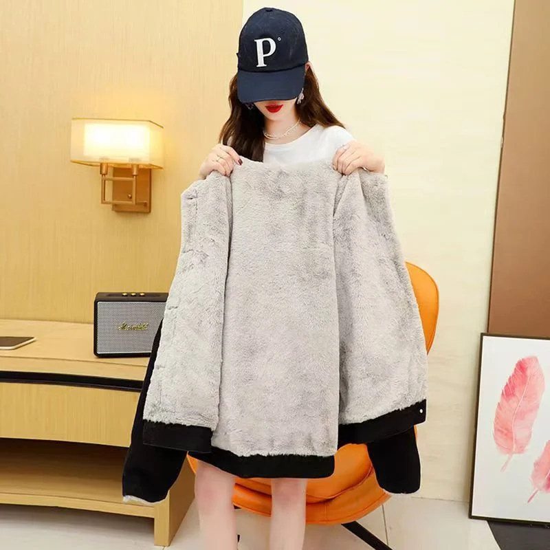 Plus Velvet Jacket Girls Campus Wind Imitates Lambswool Denim The Short Coat Trend Cotton Coat To Keep Warm Cotton-padded Jacket