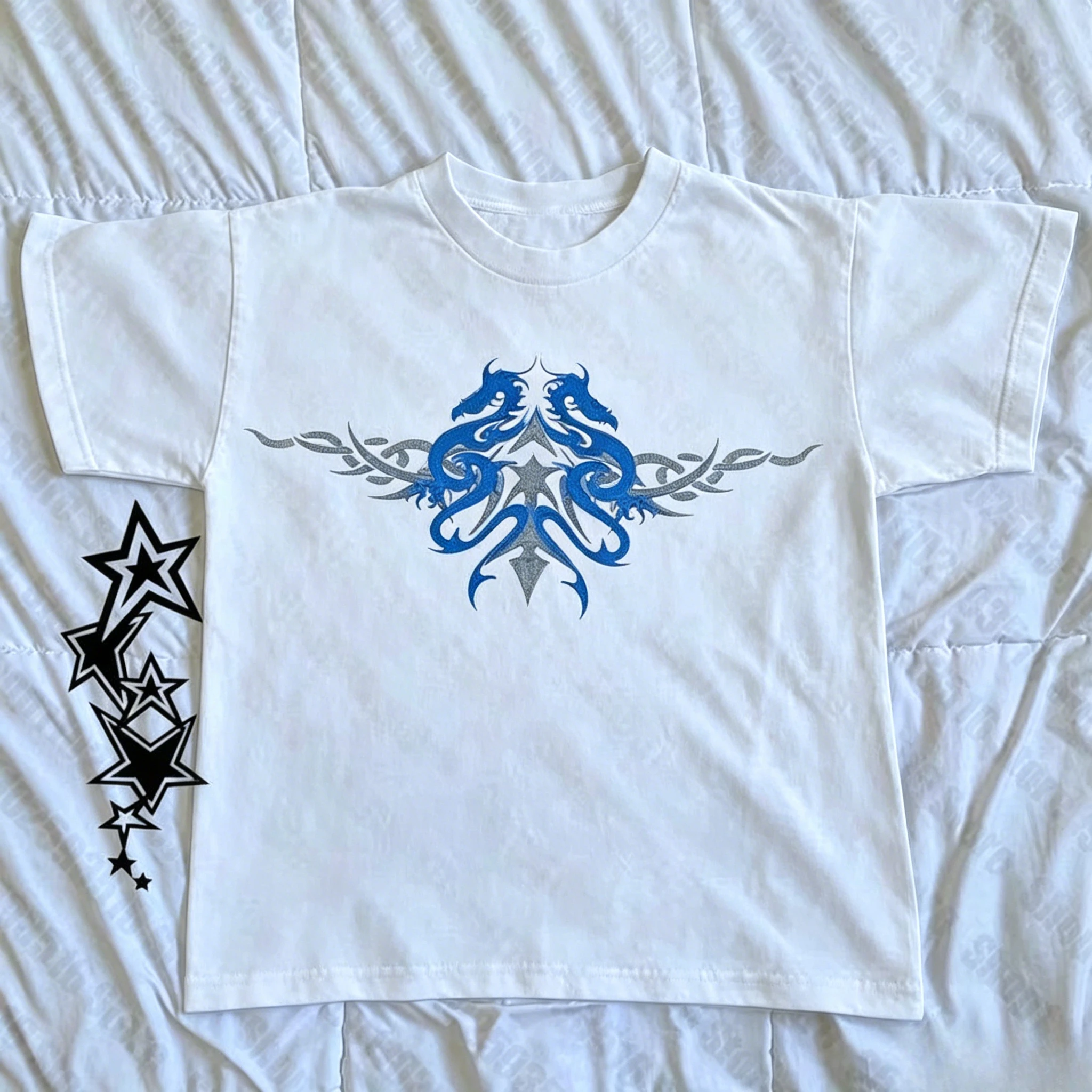 Camiseta Oversized com Estampa Tribal de Dragão Gótico Y2K Verão 2026, Camiseta Casual de Manga Curta Estilo Retrô Streetwear para Homens e Mulheres