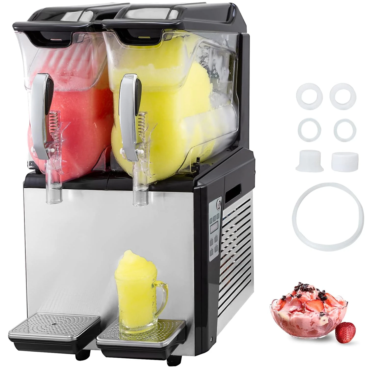 110V Slushy Machine 20L Double Bowl Margarita Frozen Drink Maker 900W Automatic Clean Day and Night