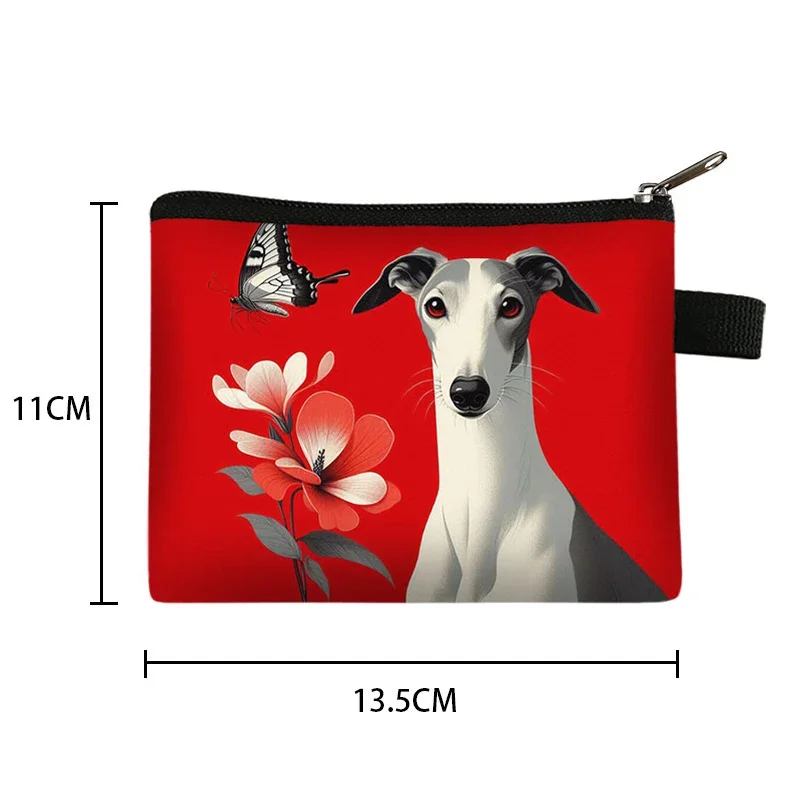 Geli Greyhound Dog Printed Coin Purses Coin Money Bag ID Credit Card Holder Small Wallet Zipper Pouch Clutch Earphone Organizer