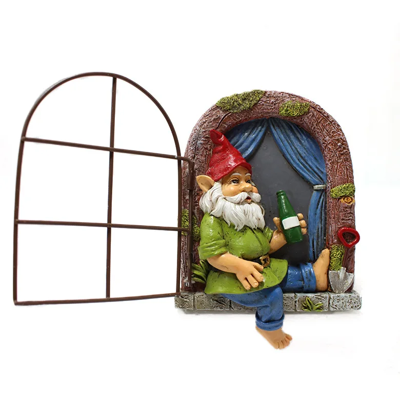 Elf Out The Door /Window Tree Hugger Naughty Garden Gnome Statue Tree Decor