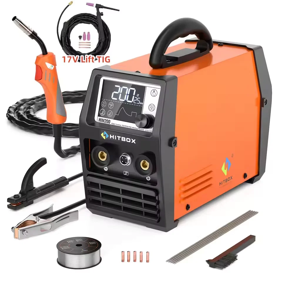 HITBOX Lasmachine Lift TIG MMA 3 in 1 HIM200 Gas afgeschermd MIG Gasloos Enkele spanning 220V Ondersteunt het gebruik van tekenpistolen