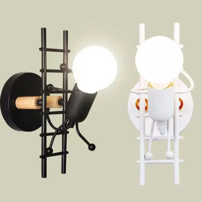 Creative Design Indoor Kid Climbing Wall Lamp Metal Painting E27 Bulb Sconce Light Modern Children Bedroom Decor Corridor Lustre