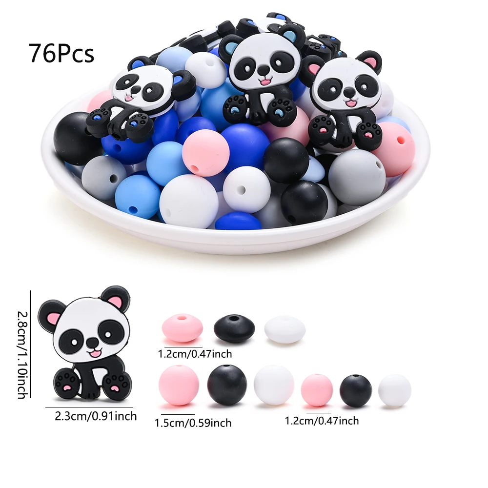 76 Pz Nuovo Cartone Animato Panda Bambino Silicone Massaggiagengive Perline FAI DA TE Infantile Da Masticare Allattamento Massaggiagengive Merci Giocattolo Ciuccio Catena Che Fanno Accessori