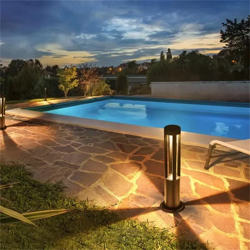 KERWIN Black Outdoor Lawn Lamp Contemporary Light LED Waterproof for Home Villa Path Garden