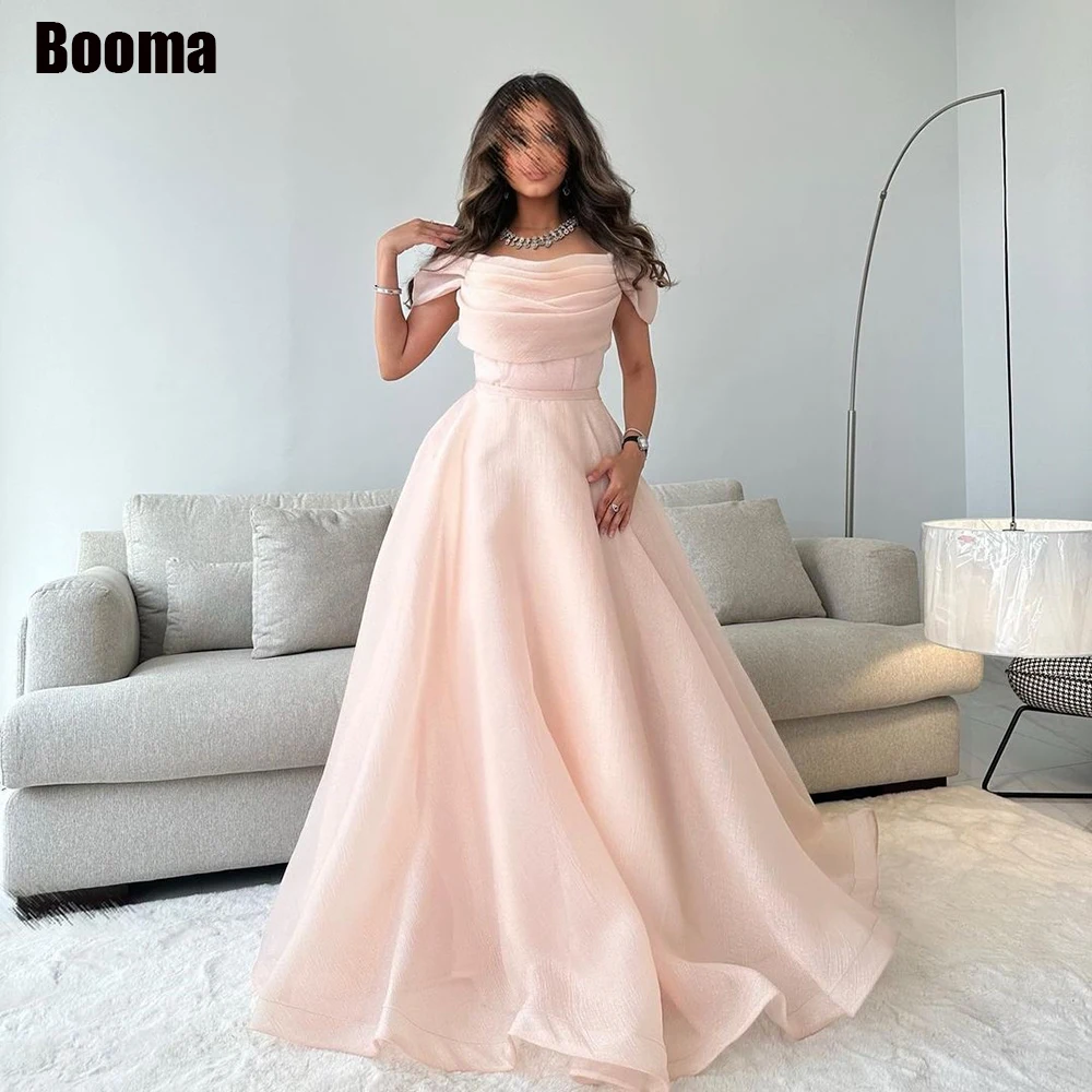 

Booma Baby Pink Women Fairy Prom Dresses Off The Shoulder Elegant Evening Gowns Floor Length Sleeveless Formal Occasion Gown