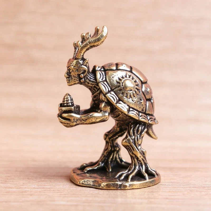 Brass Fantasy Creature Figurine Vintage Metal Turtle Tree Hybrid Statue Desktop Ornament Mini Collectible Craft Gift