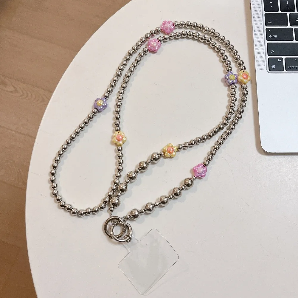 

Flower Beads Crossbody Phone Strap Bag Chain Charm Mobile Phone Lanyard Hanging Rope Long Phone Neck Straps Hanging Ornaments