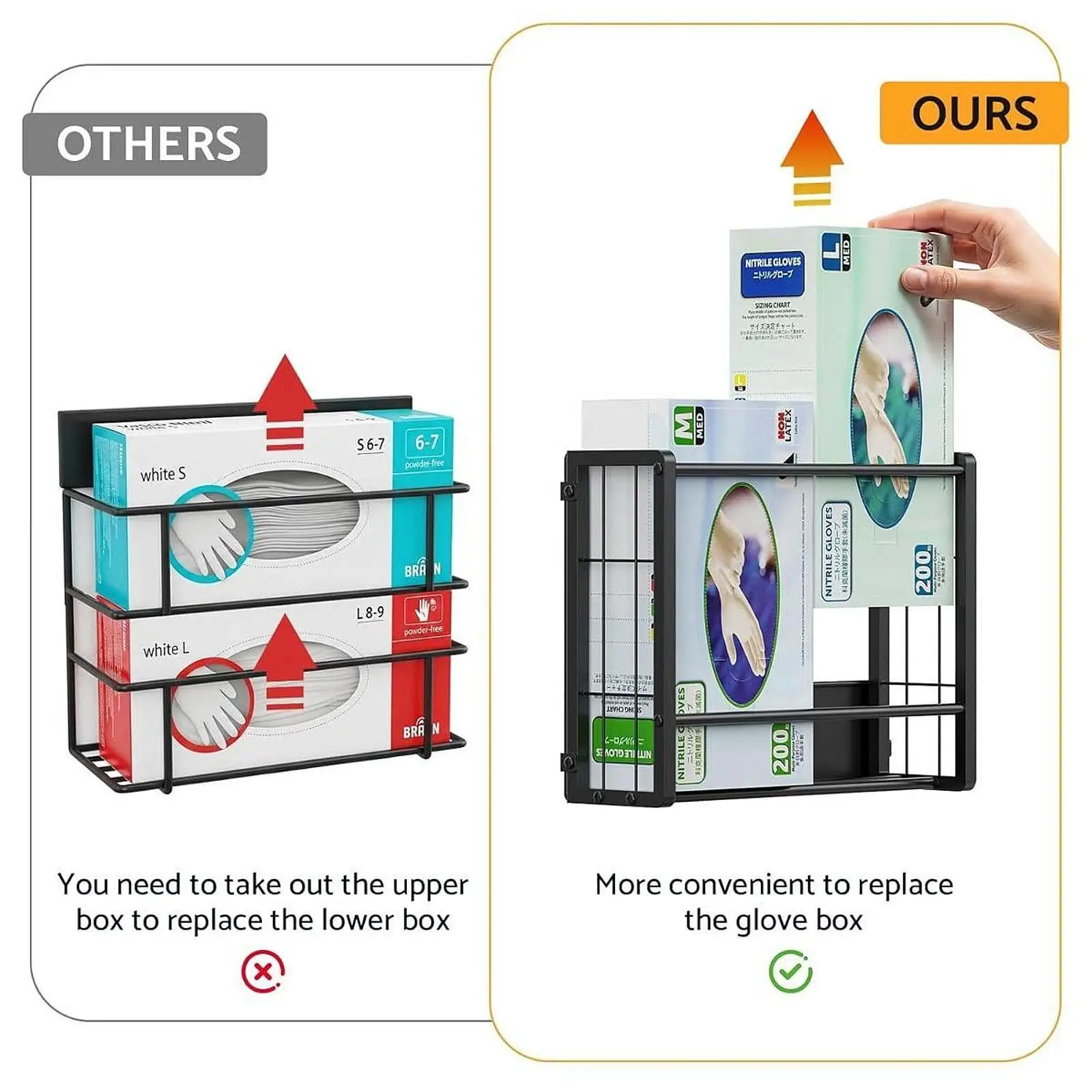 Drawer and Cabinet Organizer Steel Wall Mount Glove Box Holder for Kitchen Lab Clinic and Service Cart