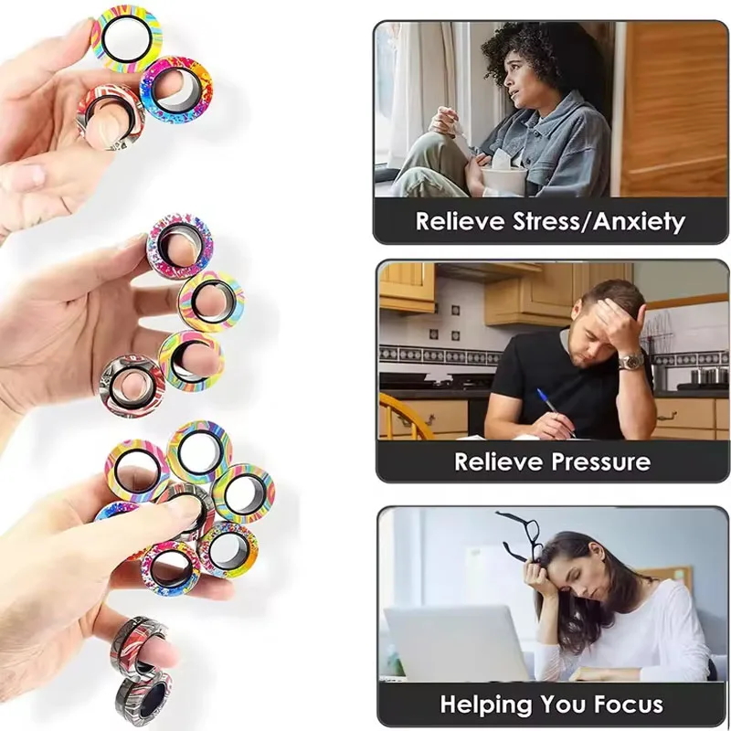 3Pcs Magnetic Rings Fidget Toy Set Adult Fidget Magnets Spinner Rings Fidget Pack Great Gift for Adults Teens Kids ﻿ view 2