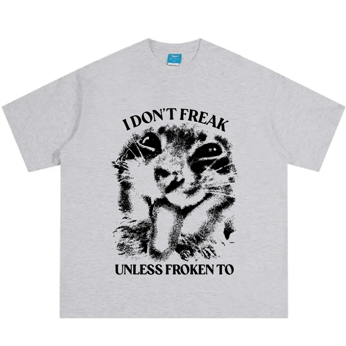 I DON'TFREAA UNLESS FROKEN TO Funny Cat Meme T-shirts Men Women Fashion Casual T-Shirts Summer Loose Casual Cotton T-shirts Tops
