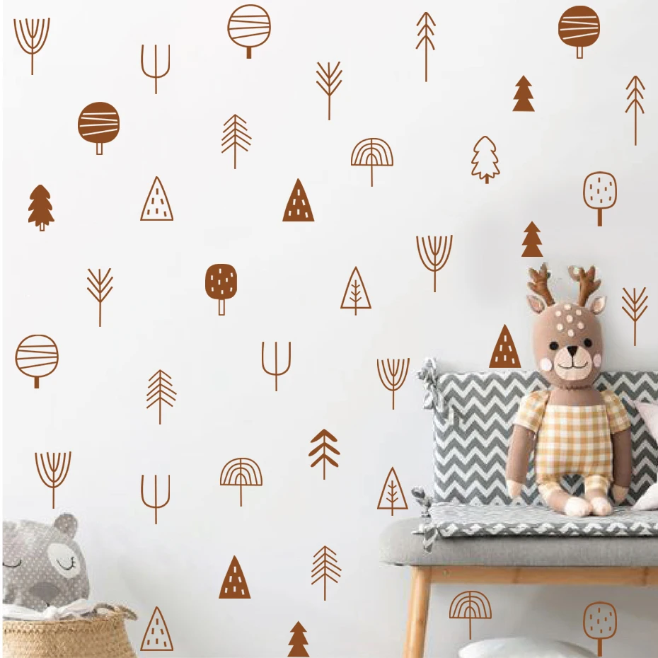 Nordic Boho Woodland Trees Decoration Cartoon Tree Wall Stickers Home Decor Living Room Baby Rooms Nursery Gifts Kids Decals