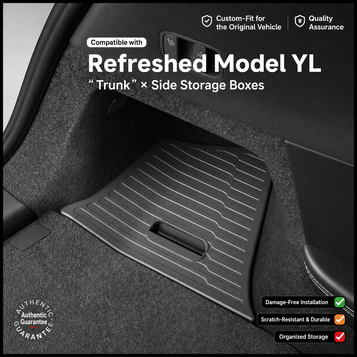 For New Tesla Model YL 2026 Rear Trunk Side Storage Box TPE Cargo Organizer Bin with Lid Custom Fit Interior Accessories
