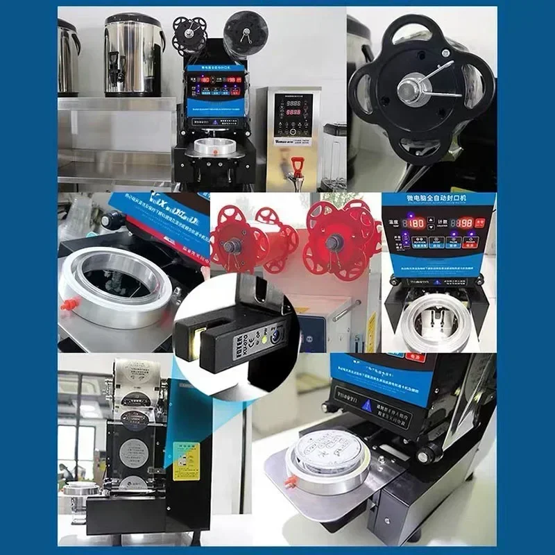 ممتازة 350 واط كامل التلقائي آلة ختم الأكواب البلاستيك السدادة ورقة كوب الحليب الشاي الغذاء البحر الكهربائية شاي فقاعات فيلم الإنجليزية #3