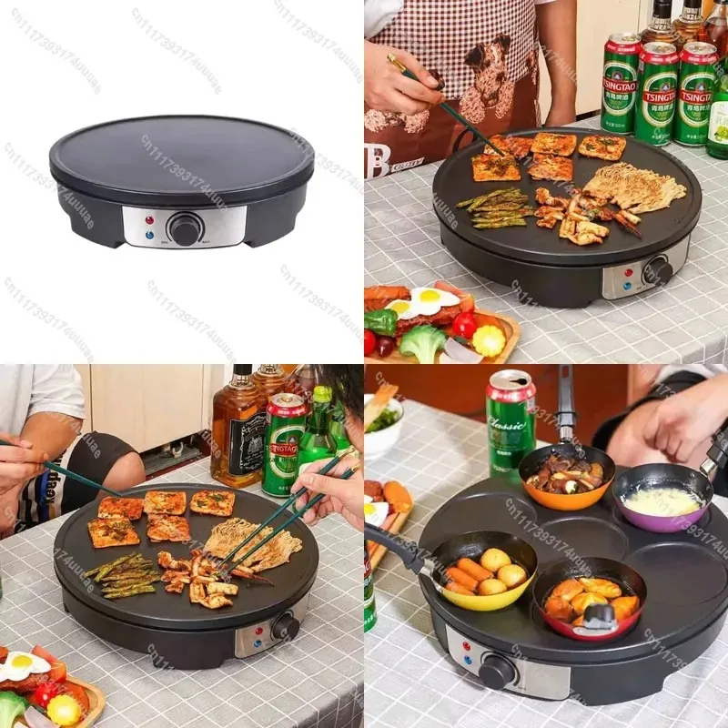 Electric Crepe Maker Round Pancake Grill Indoor BBQ Dual Purpose Non Stick Cooking Plate Small Household Appliance for Family