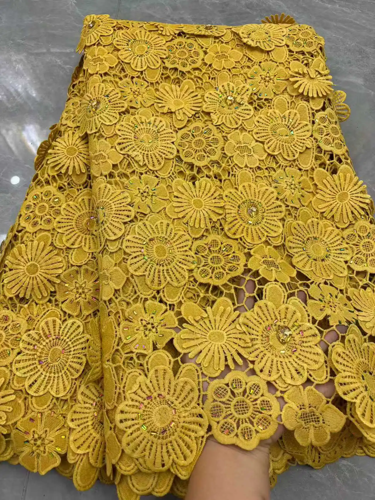 

5 ярдов нигерийского гипюрового кружева с кордовой отделкой, высококачественная африканская сетчатая ткань с пайетками и вышивкой из молочного шелка, для женской одежды
