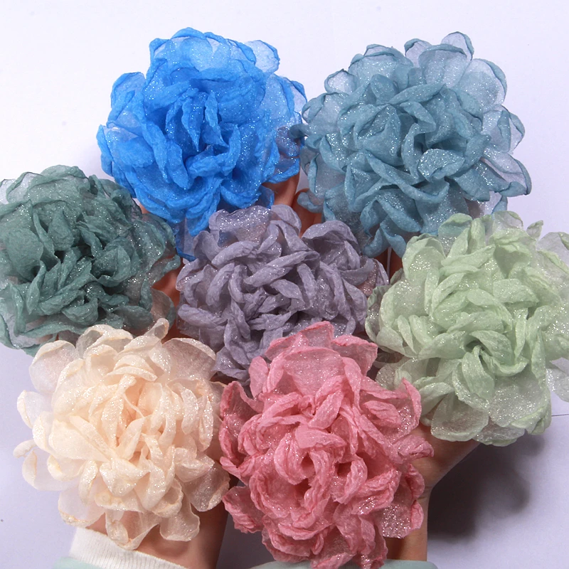 

20Ps 9.5cm Handmade Chiffon Fabric Artificial Flower For Wedding Dress Hats Decoration DIY Sewing for Baby Headbands Accessories