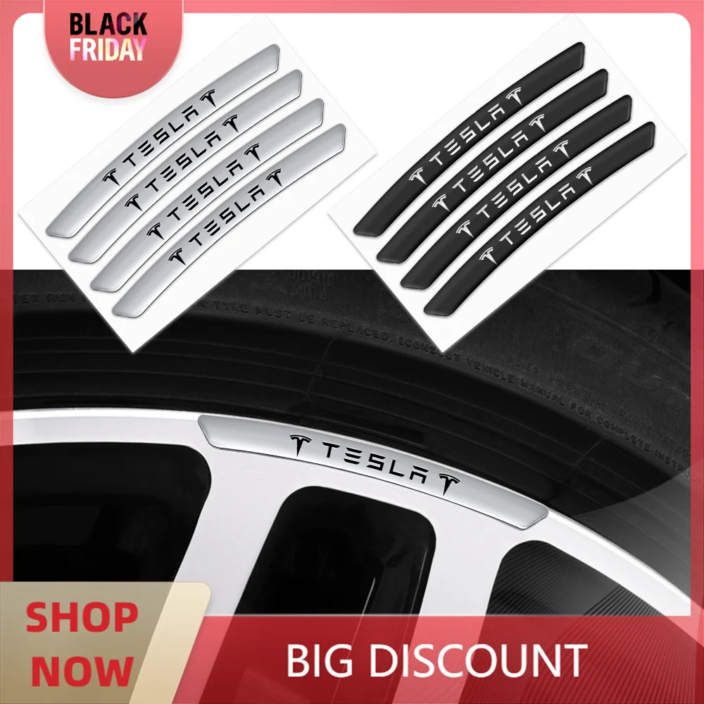 4pcs Aluminum Car Wheels Rims Decorative Stickers Auto Accessories For Tesla Model 3 Model S Model X Model Y Roadster Invader