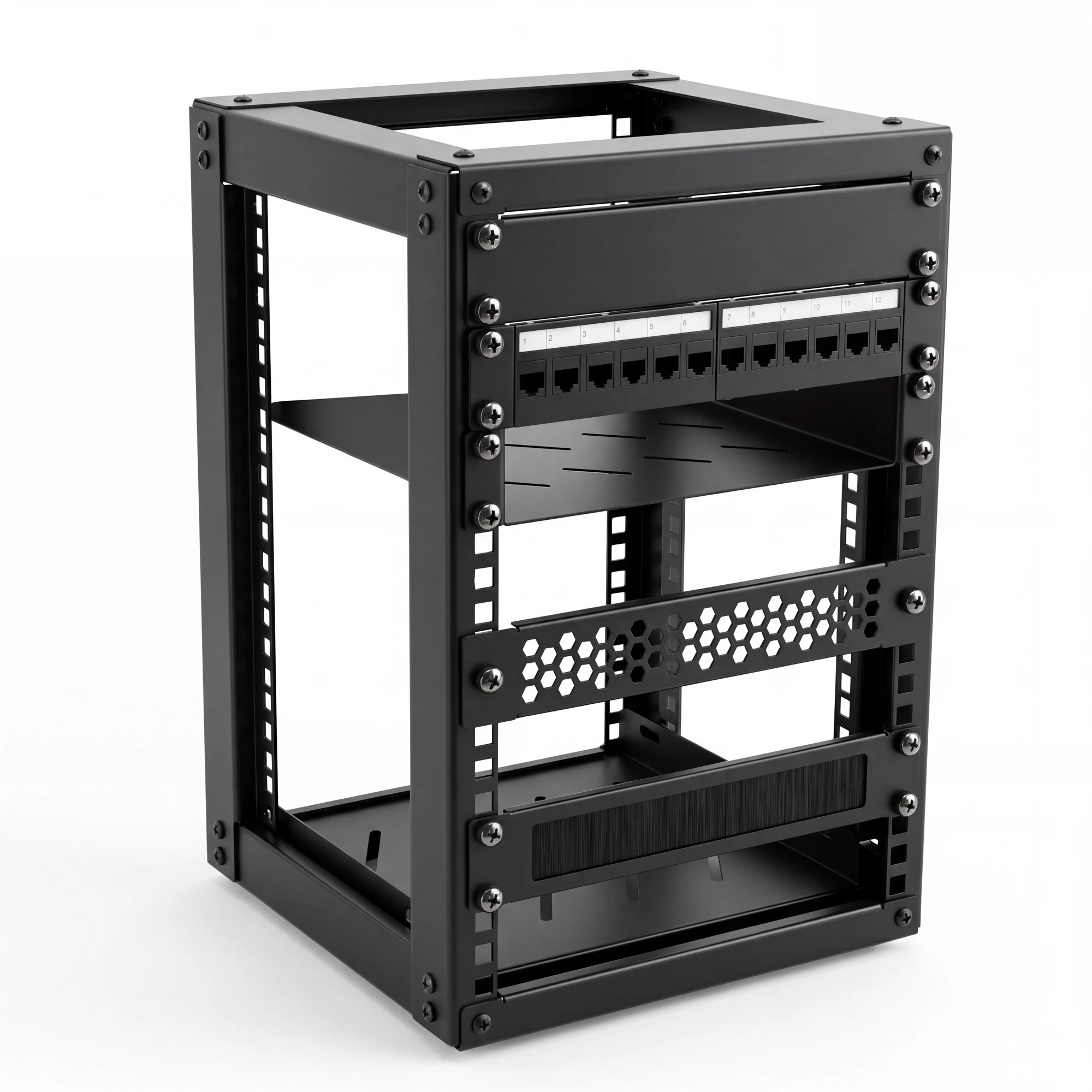 5U/6U/8U/9U/10U/12U Open Frame Network Rack With 1U Rack Shelves,Patch Panel, for 10-Inch Networking,Audio and Video Device